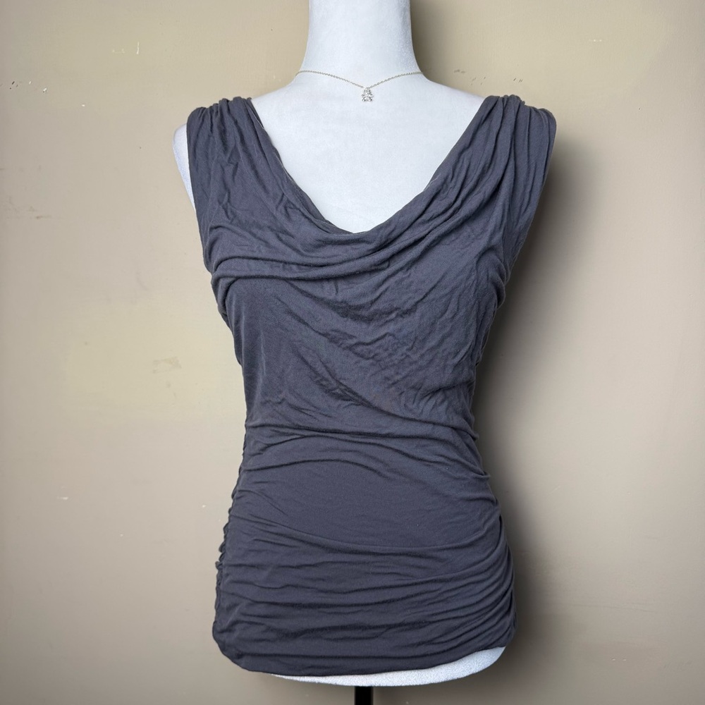 Elegant Gray‎ Cowl Neck Ruched Draped Women's Top